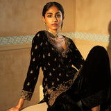 Black Velvet Fitted Gharara Set