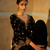 Black Velvet Fitted Gharara Set