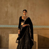 Black Scalloped Drape Sharara Set