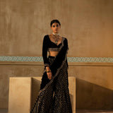 Black Scalloped Drape Sharara Set