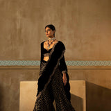 Black Scalloped Drape Sharara Set