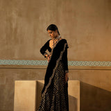 Black Scalloped Drape Sharara Set