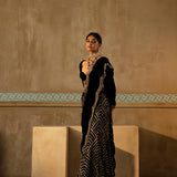 Black Scalloped Drape Sharara Set