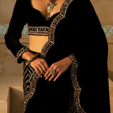 Black Scalloped Drape Sharara Set