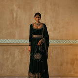 Bottle Green Velvet Embroidered Anarkali