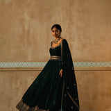 Bottle Green Velvet Embroidered Anarkali