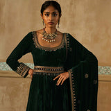 Bottle Green Velvet Embroidered Anarkali