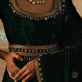 Bottle Green Velvet Embroidered Anarkali