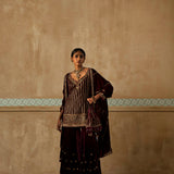 Silk Velvet Stripe Sequinned Gharara Set-RTS