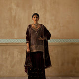 Silk Velvet Stripe Sequinned Gharara Set-RTS