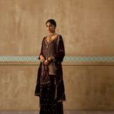 Silk Velvet Stripe Sequinned Gharara Set-RTS