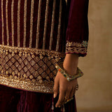 Silk Velvet Stripe Sequinned Gharara Set-RTS