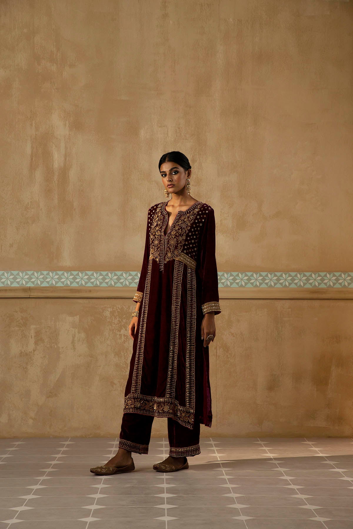 Mulberry Embroidered Long Kurta Set