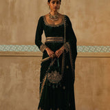 Bottle Green Velvet Embroidered Anarkali