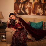 Custom Silk Velvet Scalloped Drape Sharara Set