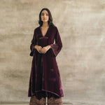 Wine Asymmetrical Silk Velvet Kurta Set