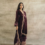 Wine Asymmetrical Silk Velvet Kurta Set