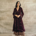 Wine Asymmetrical Silk Velvet Kurta Set