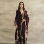 Wine Asymmetrical Silk Velvet Kurta Set