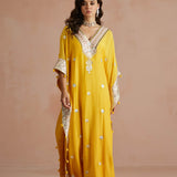 Yellow Gota Embroidered Kaftan