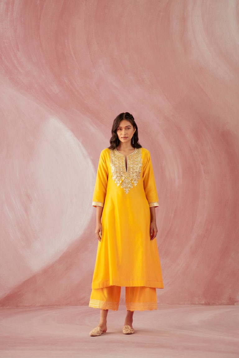 Yellow Intricate Gota Kurta Set