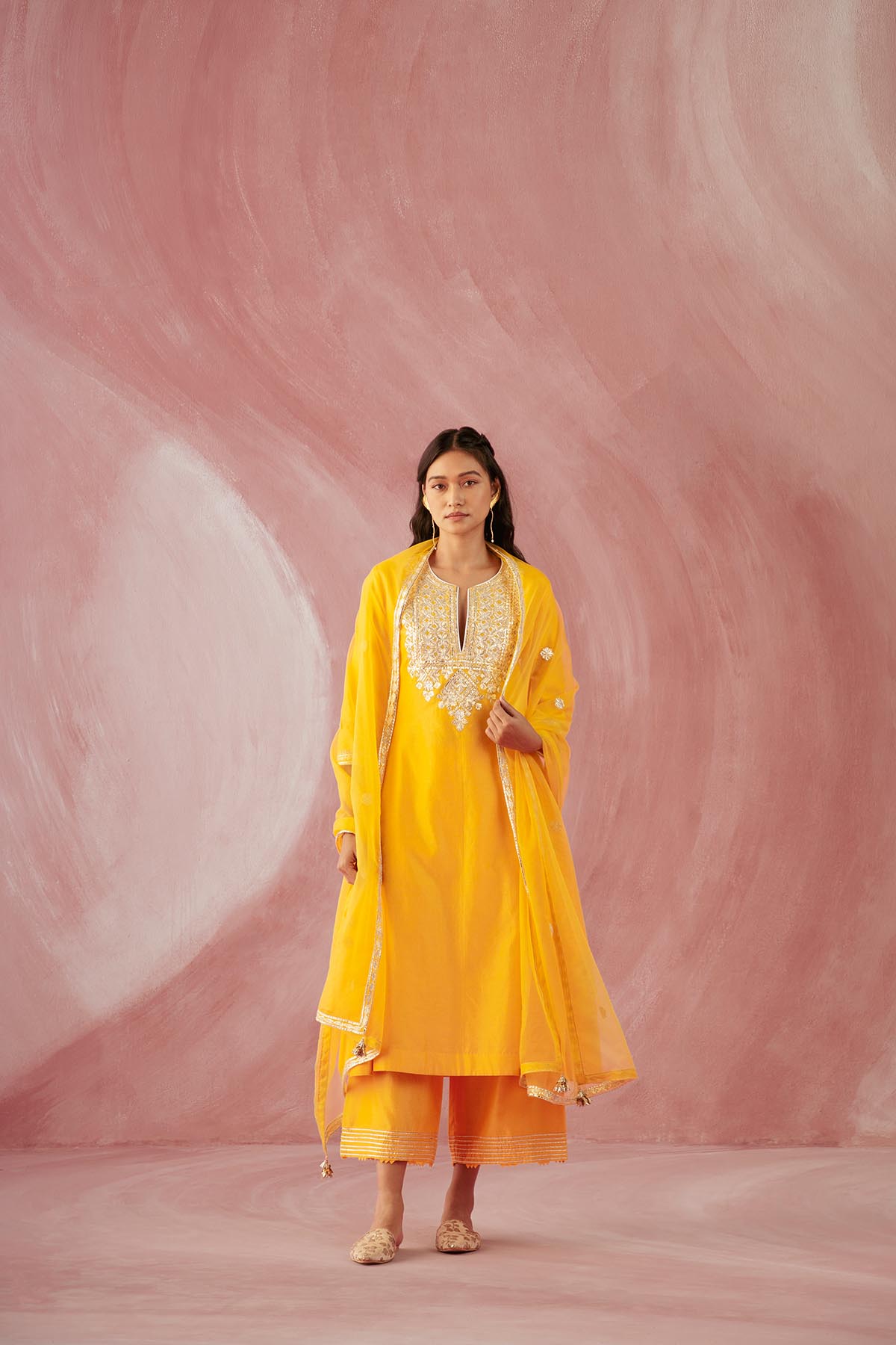 Yellow Intricate Gota Kurta Set