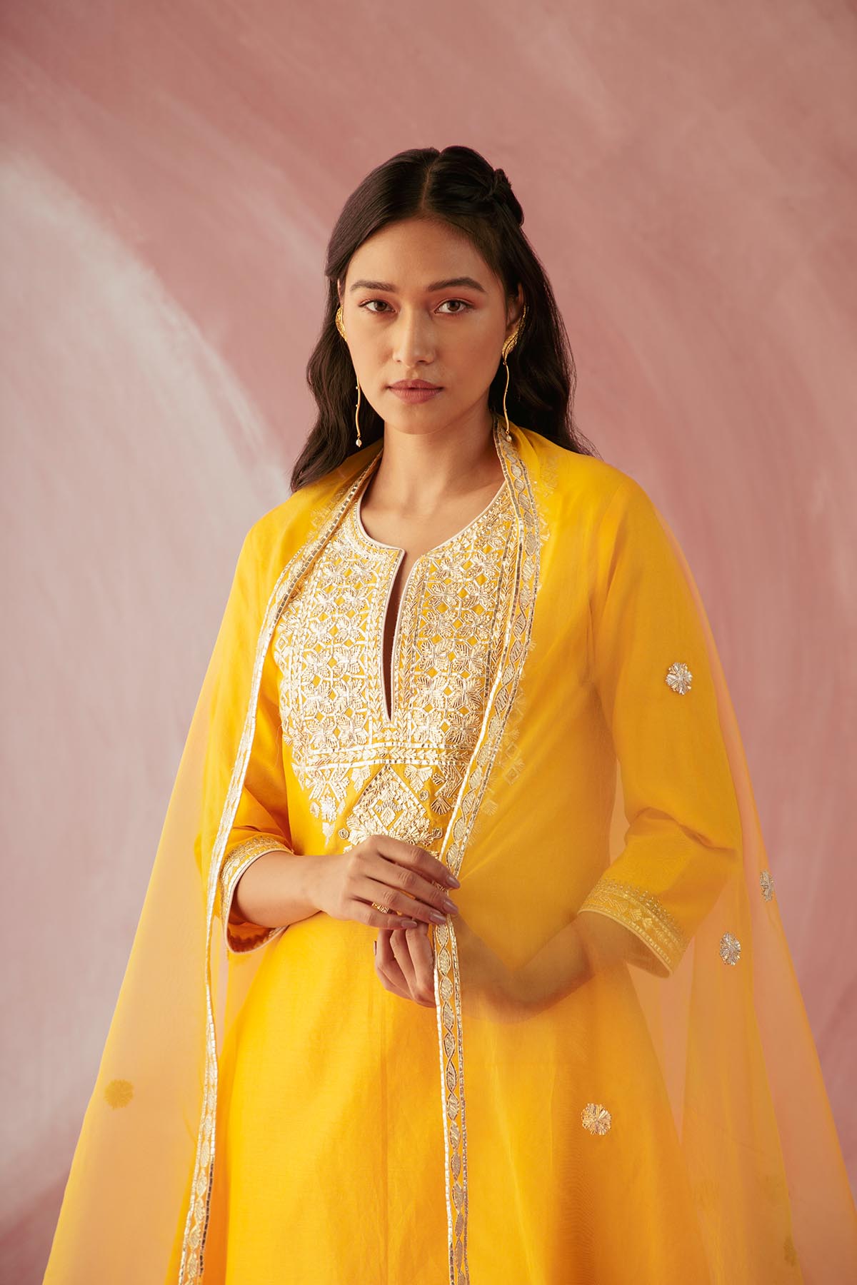 Yellow Intricate Gota Kurta Set-RTS