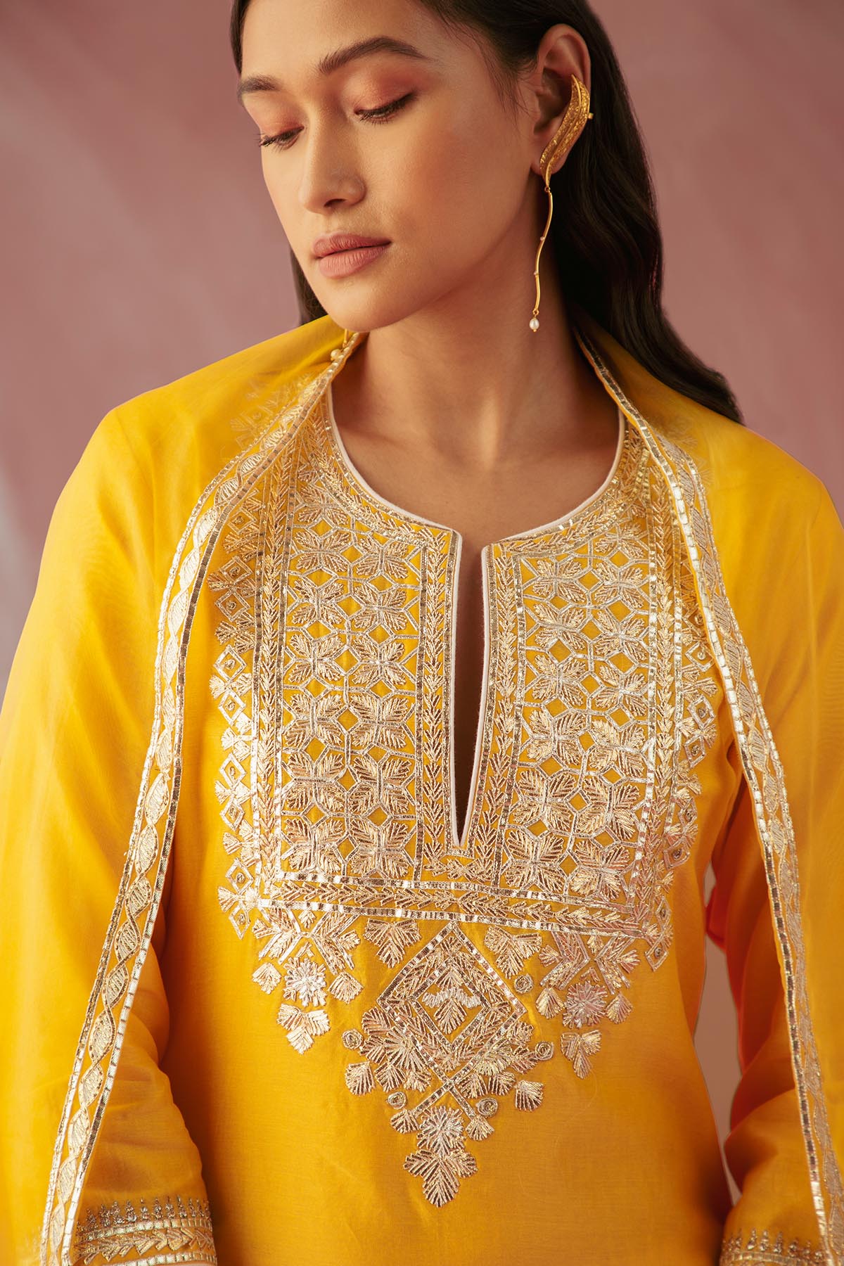 Yellow Intricate Gota Kurta Set-RTS