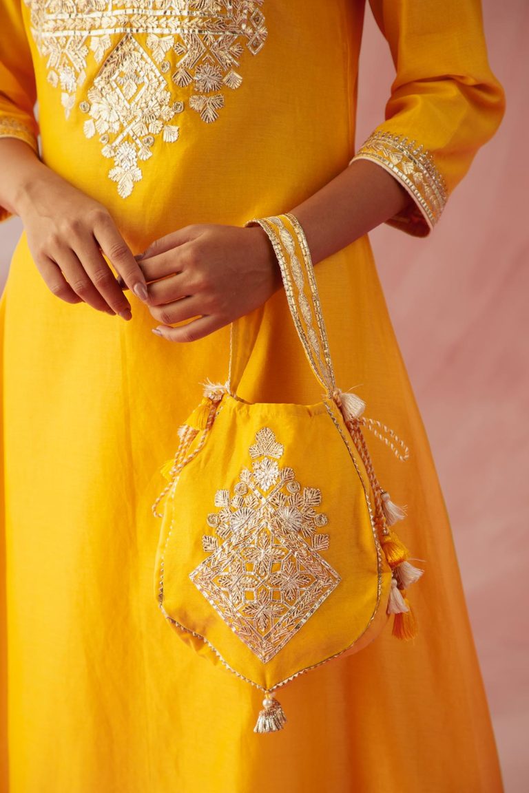 Yellow Intricate Gota Kurta Set