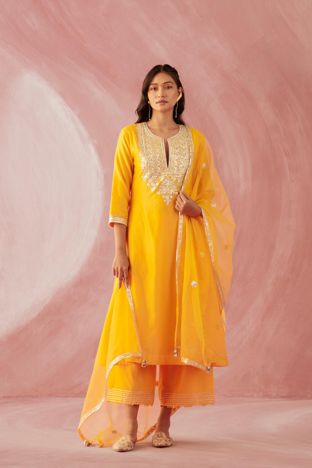 Yellow Intricate Gota Kurta Set