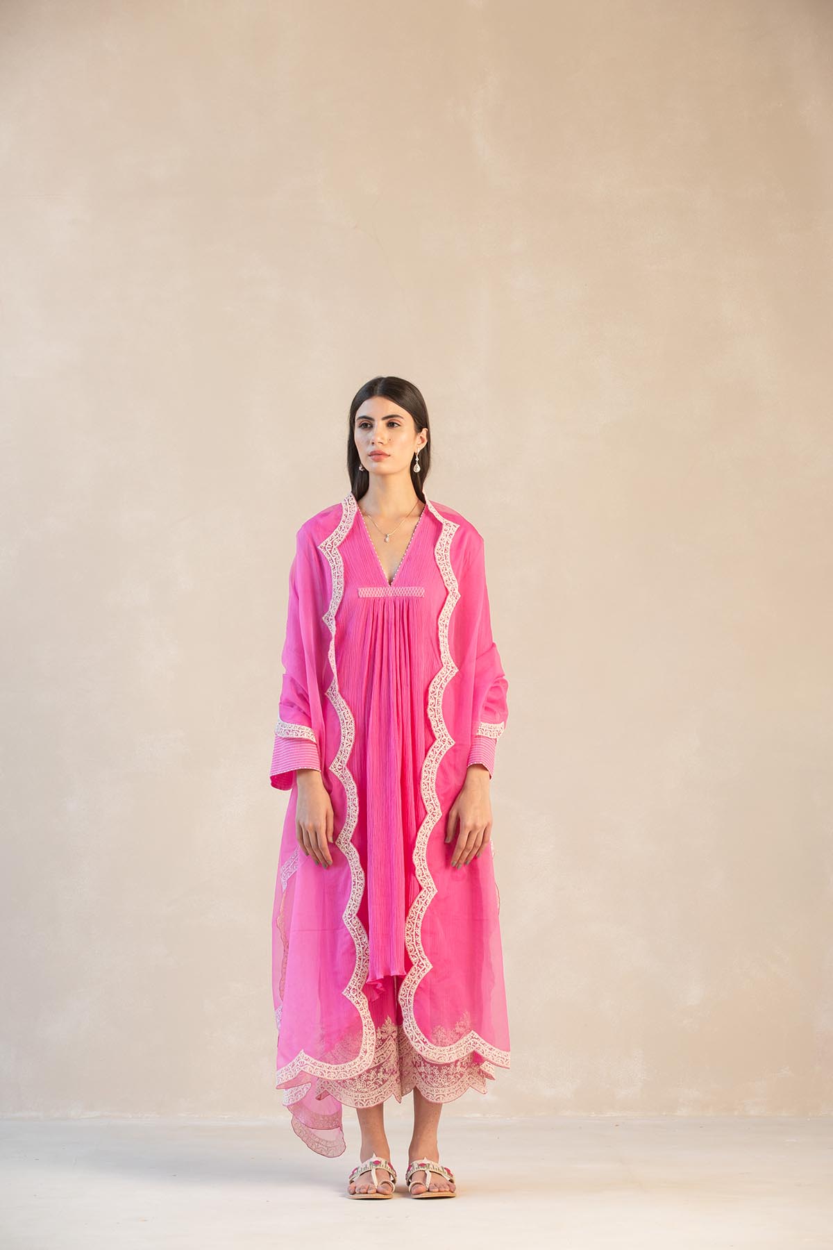 Asymmetrical Cotton Gauze Kurta Set