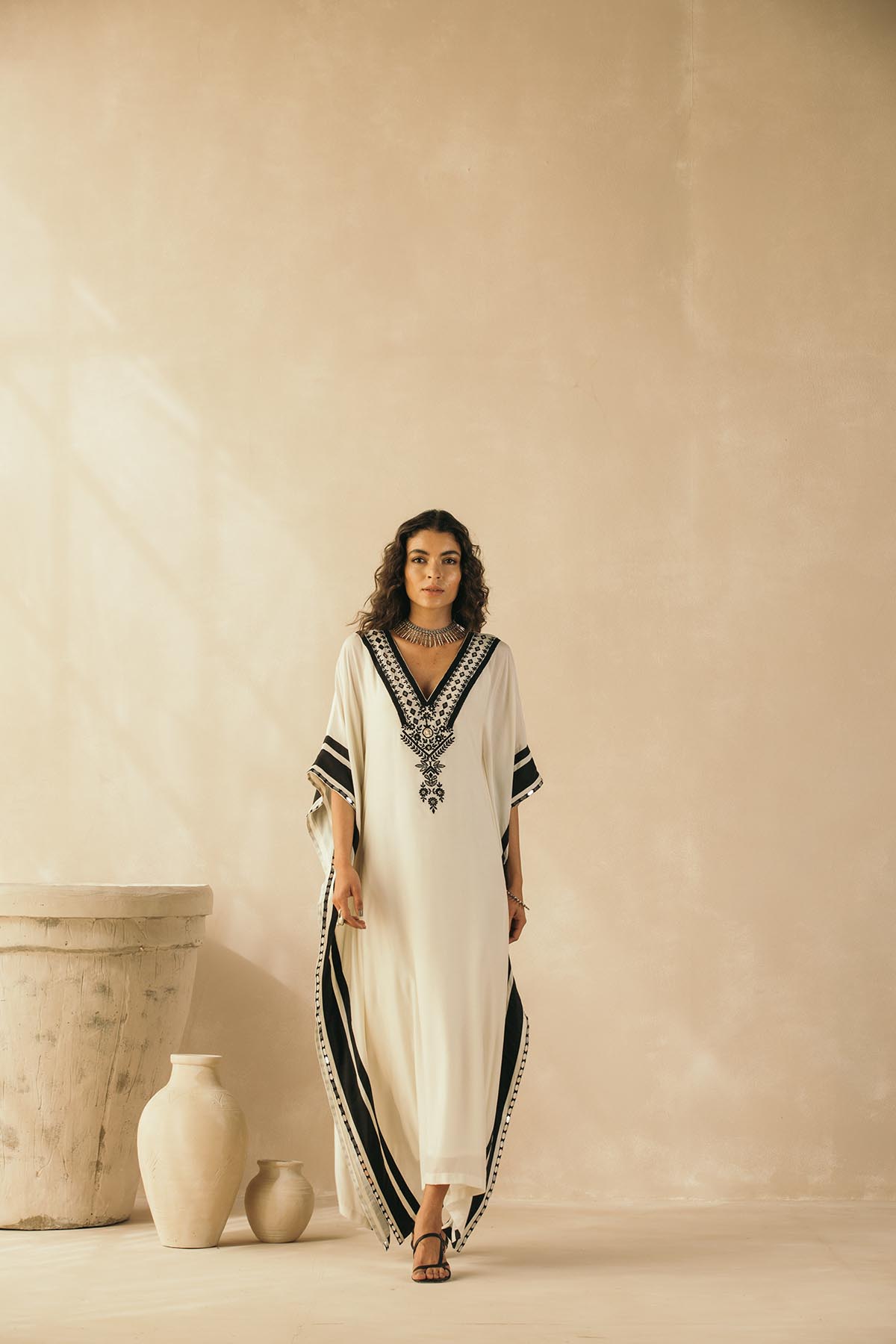 Ebony & Ivory Embroidered Kaftan