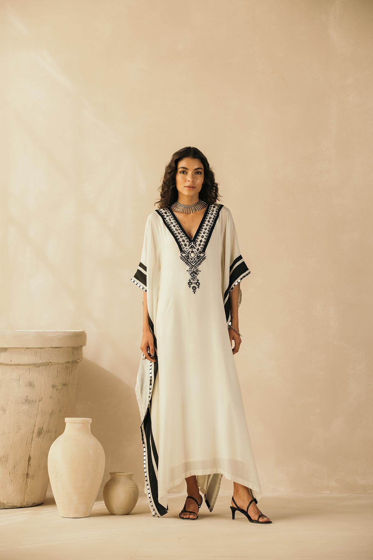 Ebony & Ivory Embroidered Kaftan