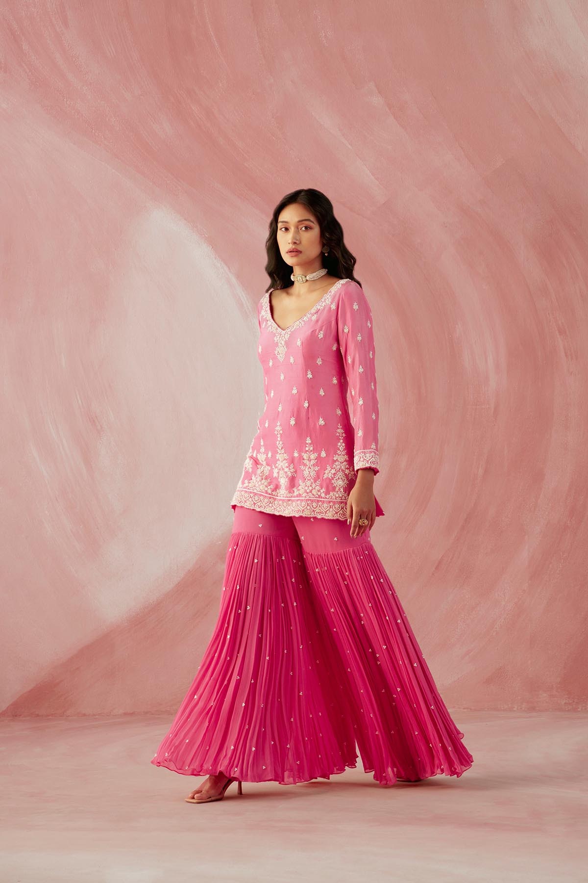 Fuschia Pink Pearl Gharara Set