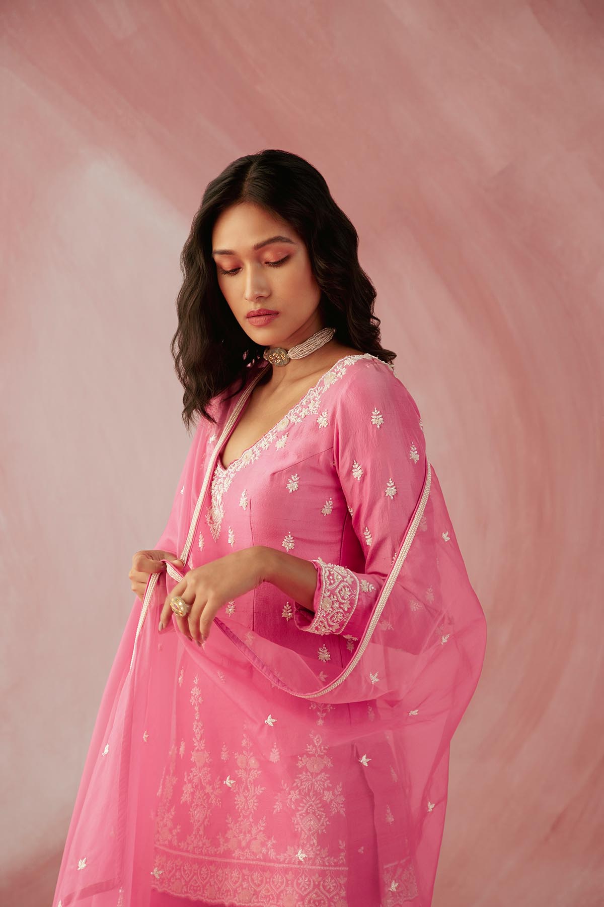 Fuschia Pink Pearl Gharara Set-RTS