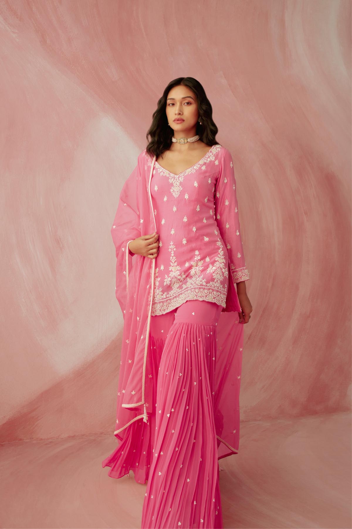 Fuschia Pink Pearl Gharara Set