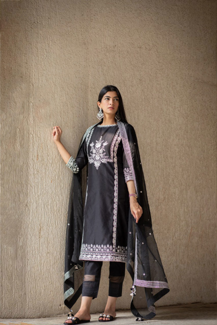 Midnight Black Gota Jaal Kurta Set