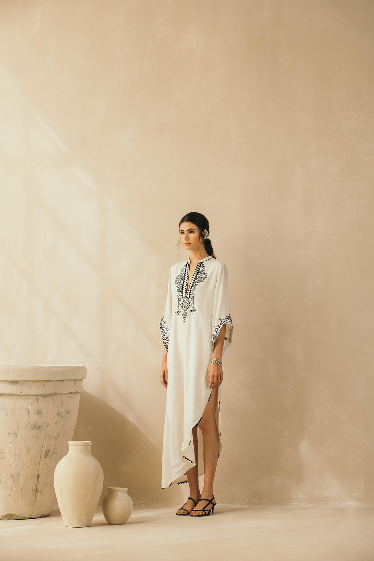 Ivory Asymmetrical Mirror Kaftan