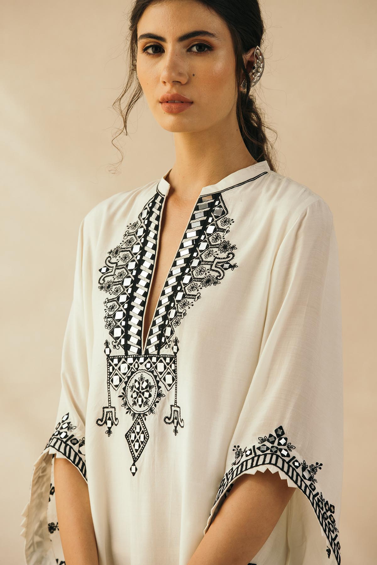 Ivory Asymmetrical Mirror Kaftan