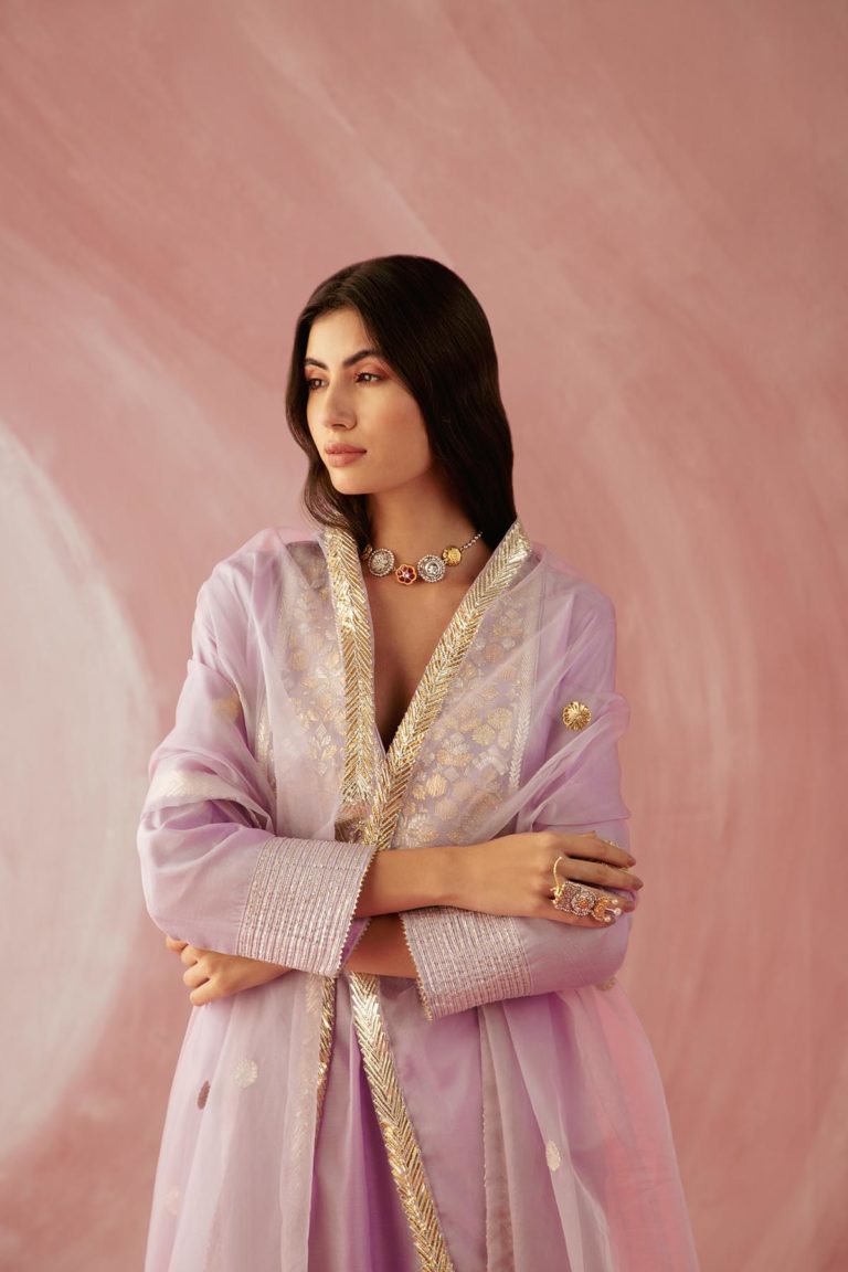 Lilac Double Yoke Gota Kurta Set