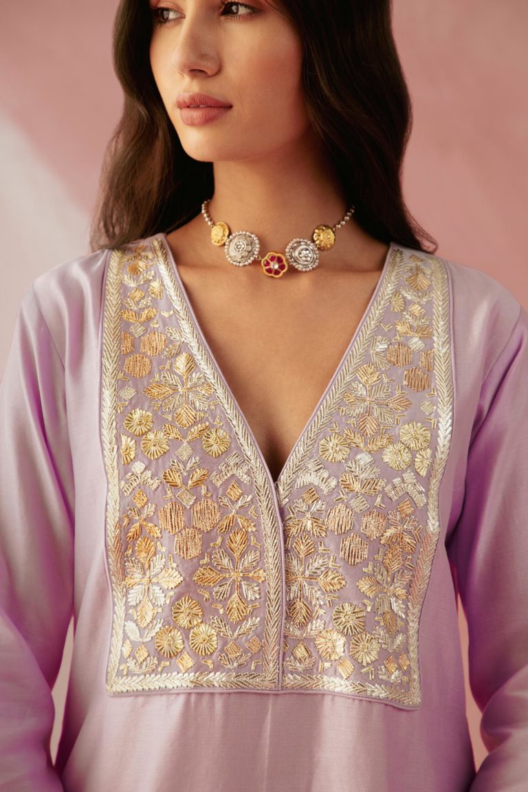 Lilac Double Yoke Gota Kurta Set