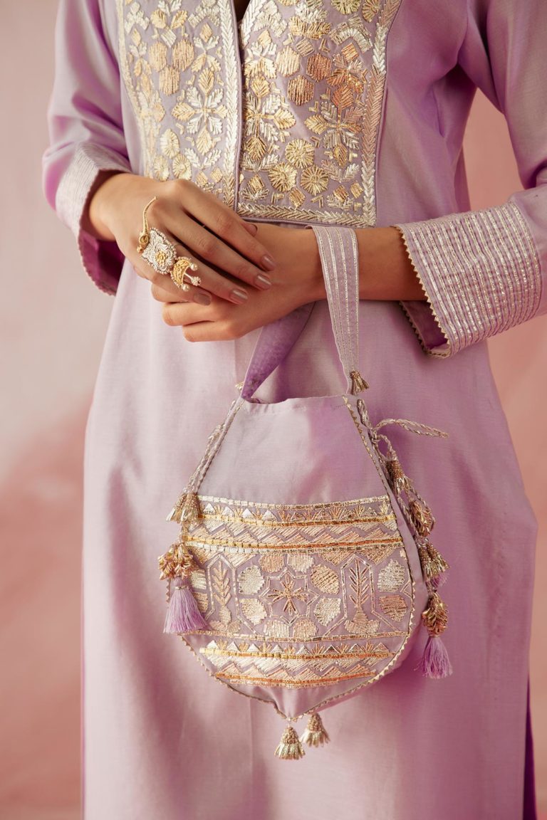 Lilac Double Yoke Gota Kurta Set