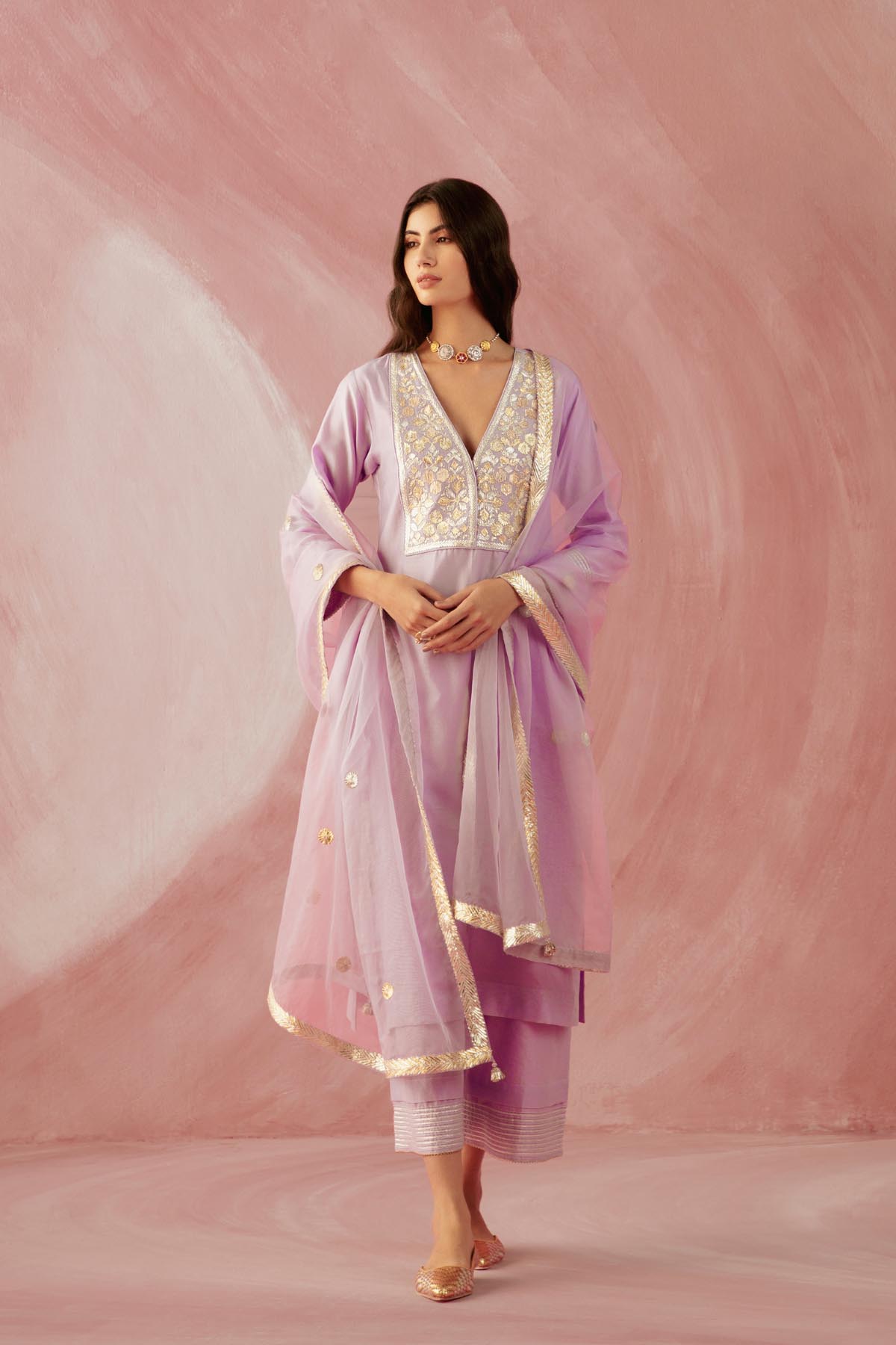 Lilac Double Yoke Gota Kurta Set