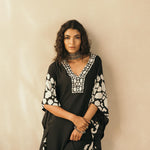 Midnight Black Abstract Appliqued Kaftan