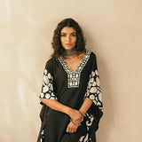 Midnight Black Abstract Appliqued Kaftan