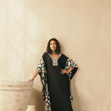 Midnight Black Abstract Appliqued Kaftan