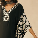 Midnight Black Abstract Appliqued Kaftan