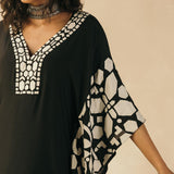 Midnight Black Abstract Appliqued Kaftan