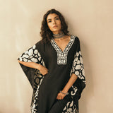 Midnight Black Abstract Appliqued Kaftan