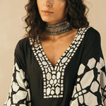 Midnight Black Abstract Appliqued Kaftan